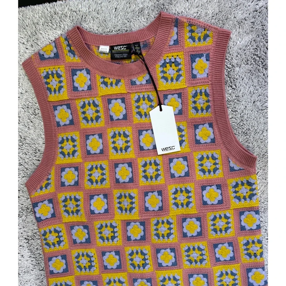 WeSC Crochet Sweater Vest Men S / Women M Granny Square Cottagecore Grandmacore